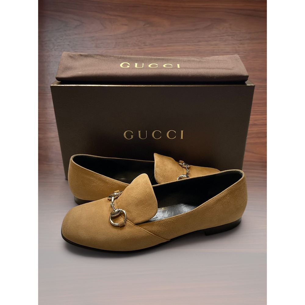 Gucci Horsebit Suede Loafers | Camel | Silver Hardware | 37